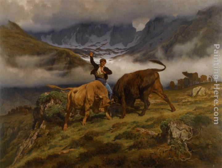 Le Combat Souvenir des Pyrenees painting - Auguste Bonheur Le Combat Souvenir des Pyrenees art painting